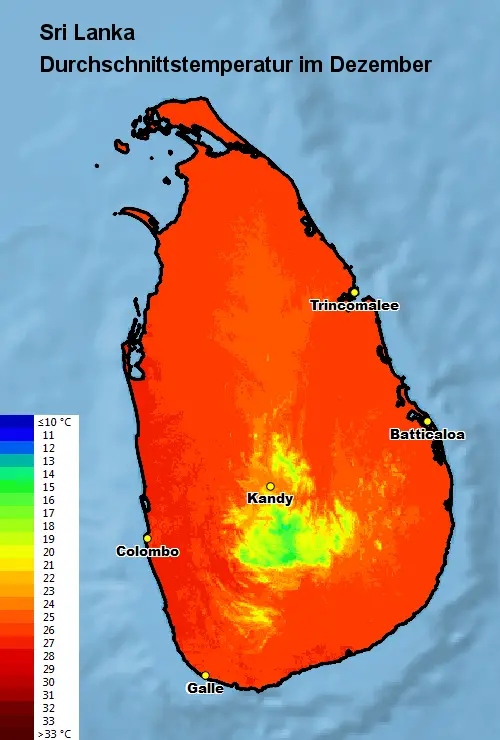 Sri Lanka Durchschnittstemperatur Dezember