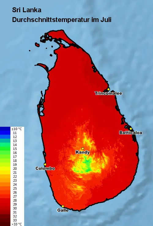 Sri Lanka Durchschnittstemperatur Juli