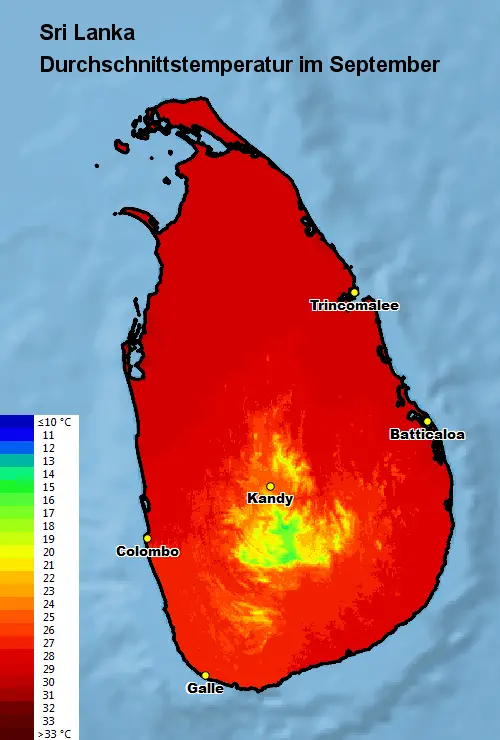 Sri Lanka Durchschnittstemperatur September