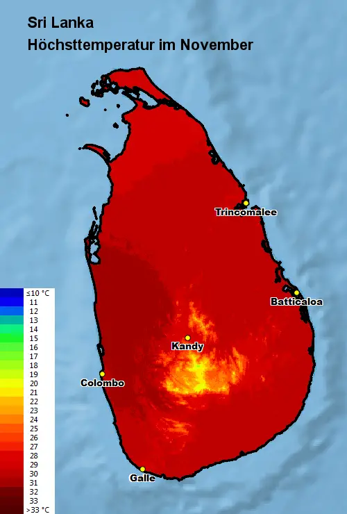 Sri Lanka Höchsttstemperatur November