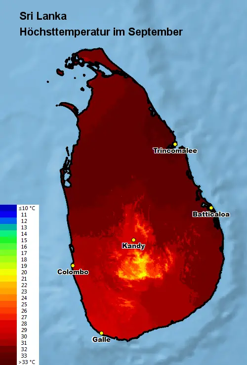 Sri Lanka Höchsttstemperatur September