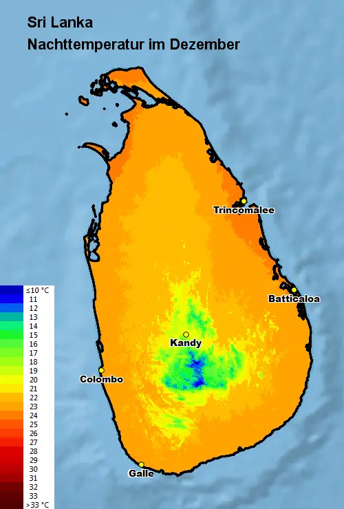 Sri Lanka Nachttemperatur Dezember