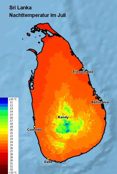 Sri Lanka Nachttemperatur Juli