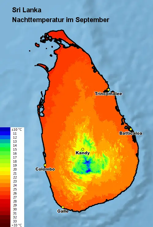 Sri Lanka Nachttemperatur September