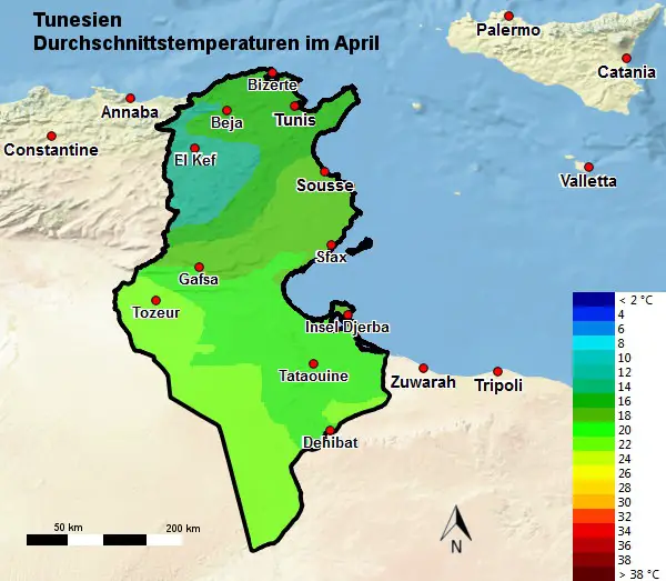 Tunesien Durchschnittstemperatur April