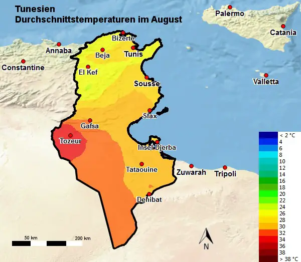 Tunesien Durchschnittstemperatur August