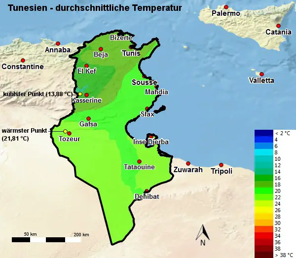 Tunesien Temperatur Durchschnitt