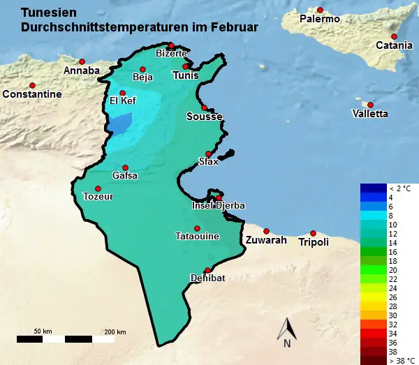 Tunesien Durchschnittstemperatur Februar