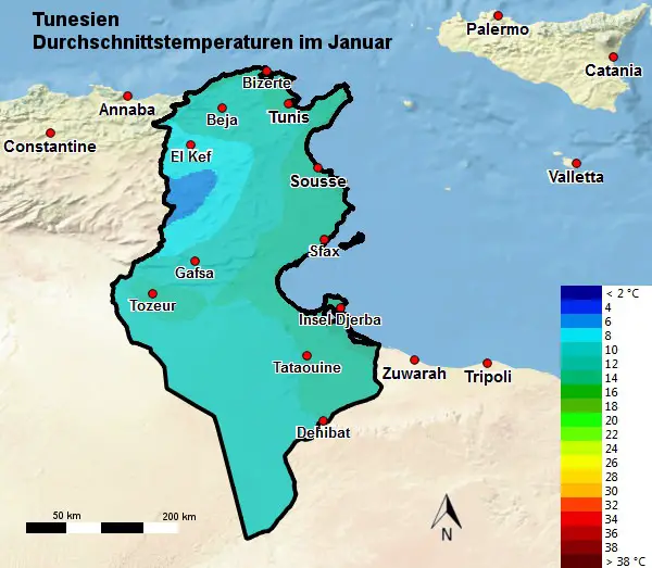 Tunesien Durchschnittstemperatur Januar