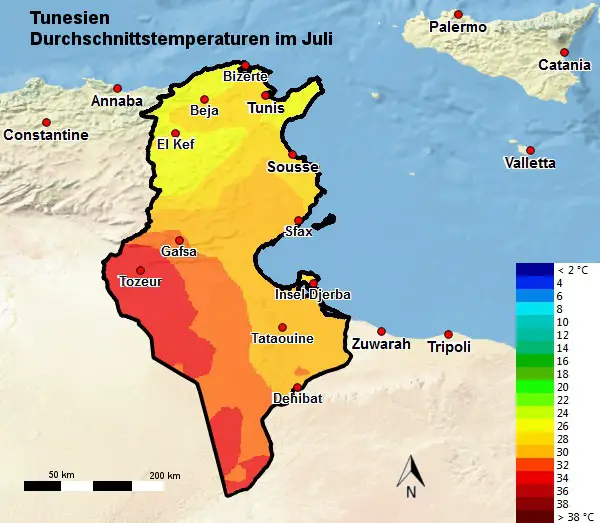 Tunesien Durchschnittstemperatur Juli