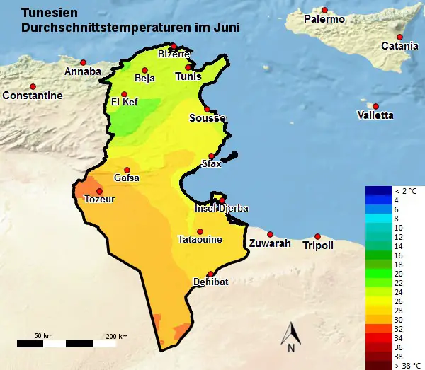 Tunesien Durchschnittstemperatur Juni