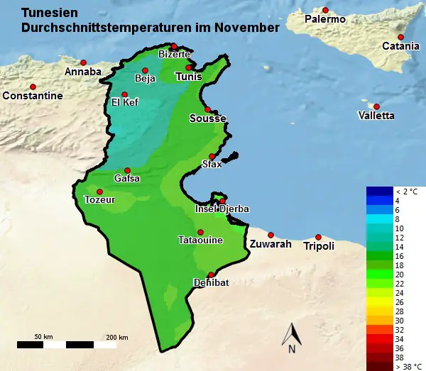 Tunesien Durchschnittstemperatur November