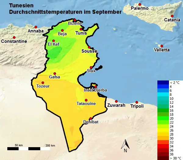 Tunesien Durchschnittstemperatur September