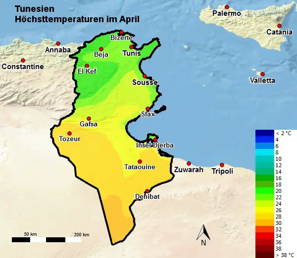 Tunesien Höchsttemperatur April