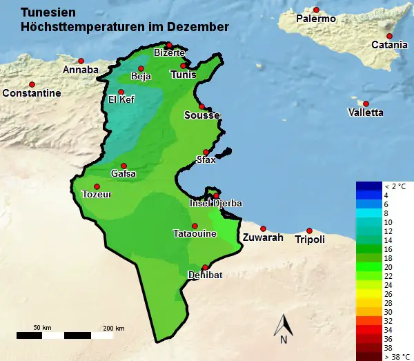 Tunesien Höchsttemperatur Dezember