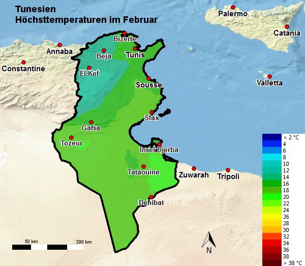 Tunesien Höchsttemperatur Februar