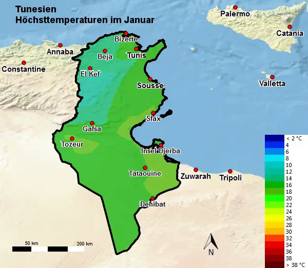 Tunesien Höchsttemperatur Januar
