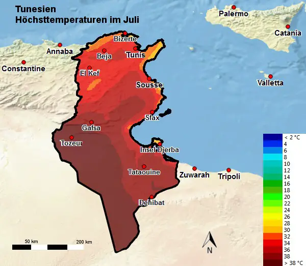 Tunesien Höchsttemperatur Juli