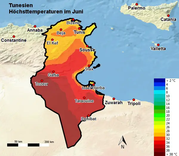 Tunesien Höchsttemperatur Juni