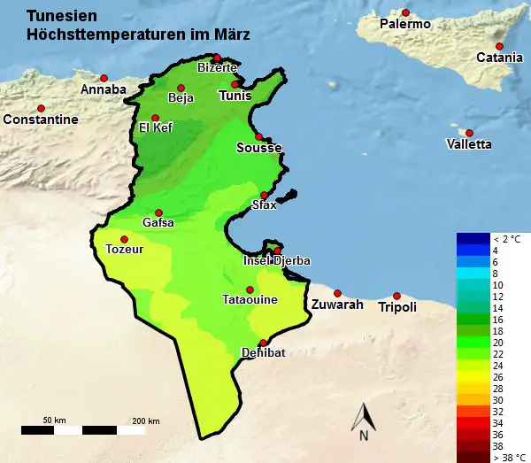 Tunesien Höchsttemperatur März