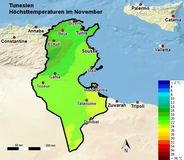 Tunesien Höchsttemperatur November