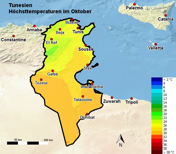 Tunesien Höchsttemperatur Oktober