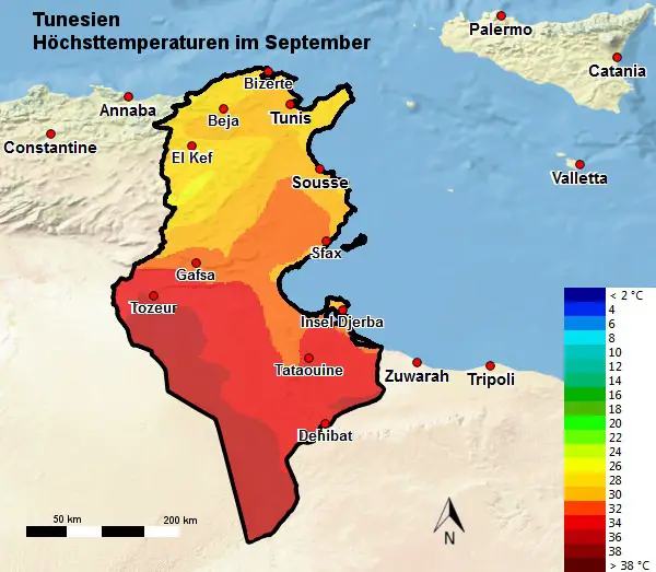 Tunesien Höchsttemperatur September