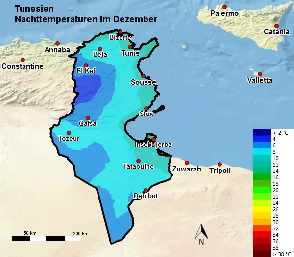 Tunesien Nachttemperatur Dezember
