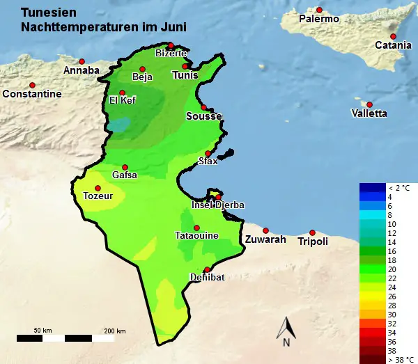Tunesien Nachttemperatur Juni
