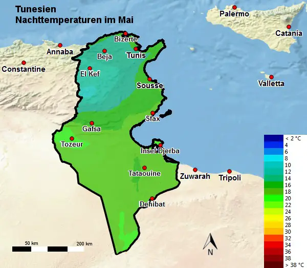 Tunesien Nachttemperatur Mai