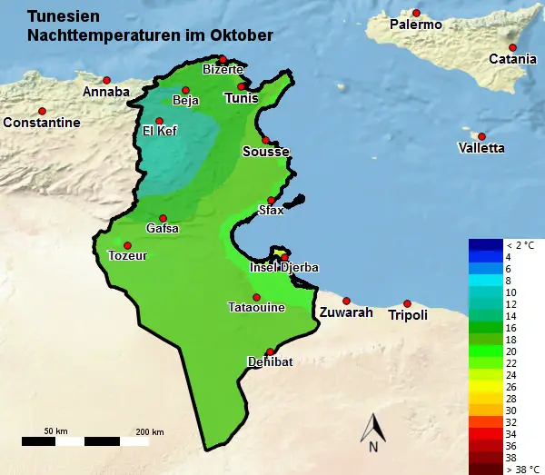 Tunesien Nachttemperatur Oktober