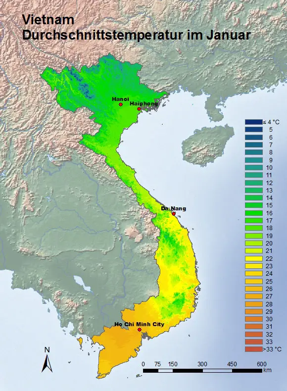 Vietnam Durchschnittstemperatur Januar