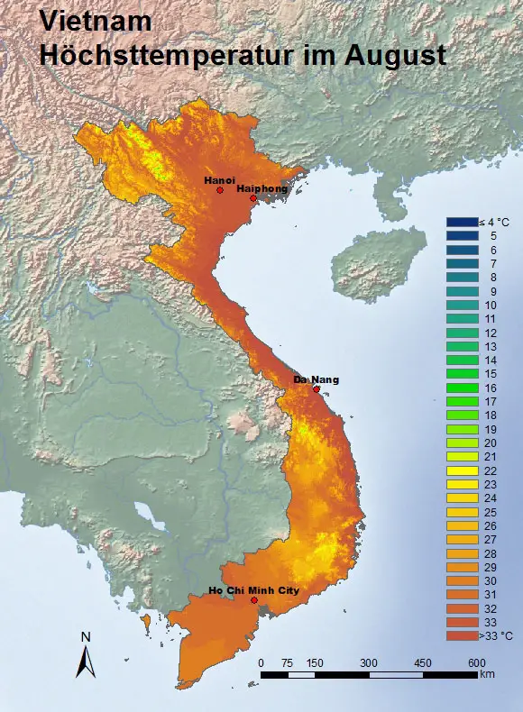 Vietnam Höchsttemperatur August