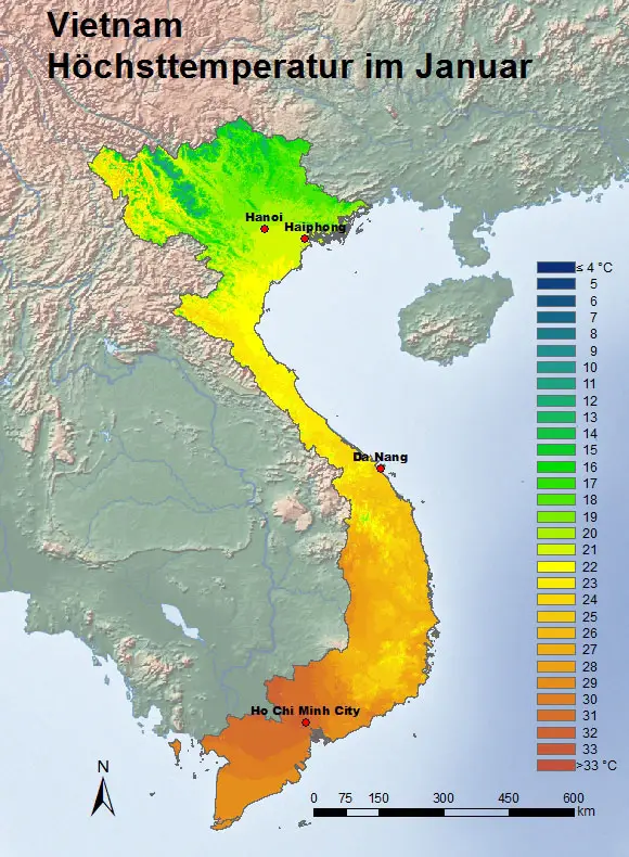 Vietnam Höchsttemperatur Januar