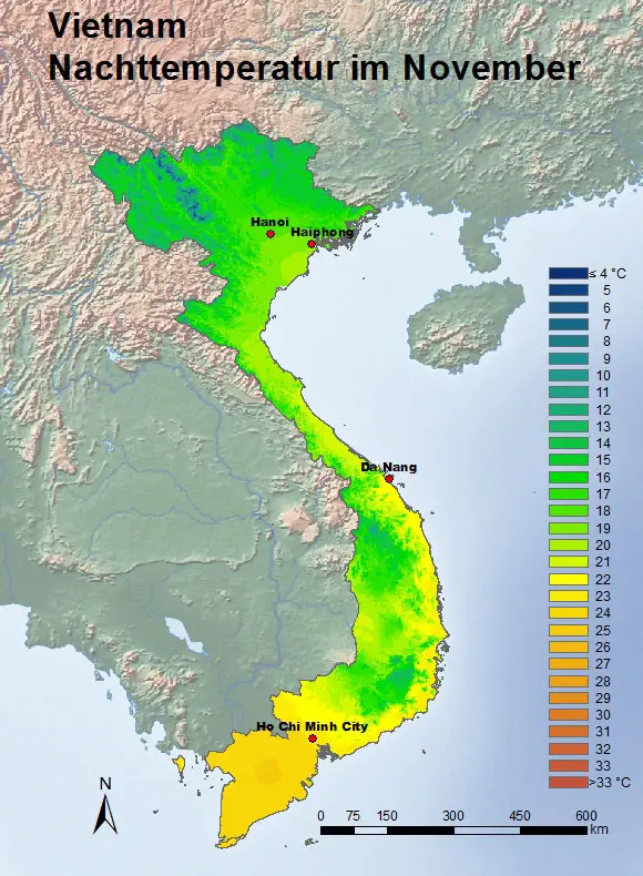 Vietnam Nachttemperatur im November