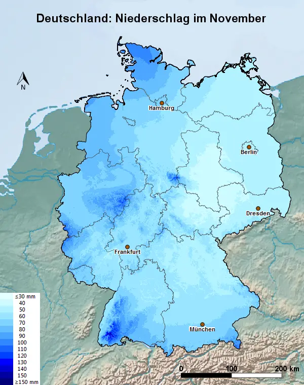 Deutschland Wetter im November - Temperatur, Regen & Schnee