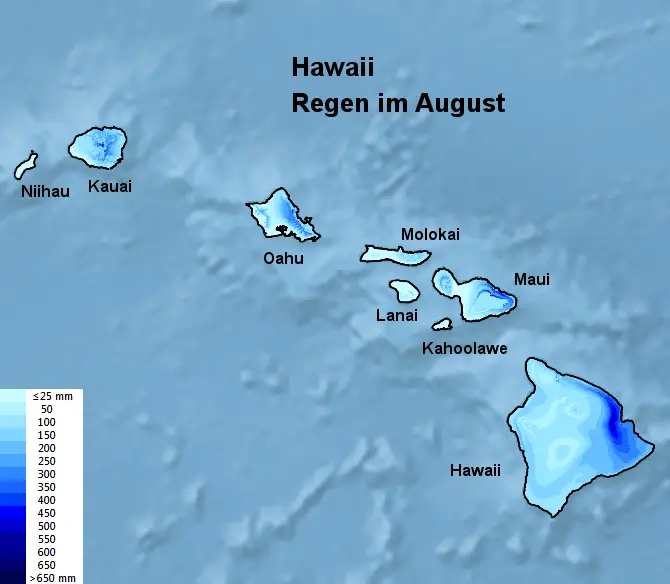 Hawaii Wetter im August Temperatur und Regen