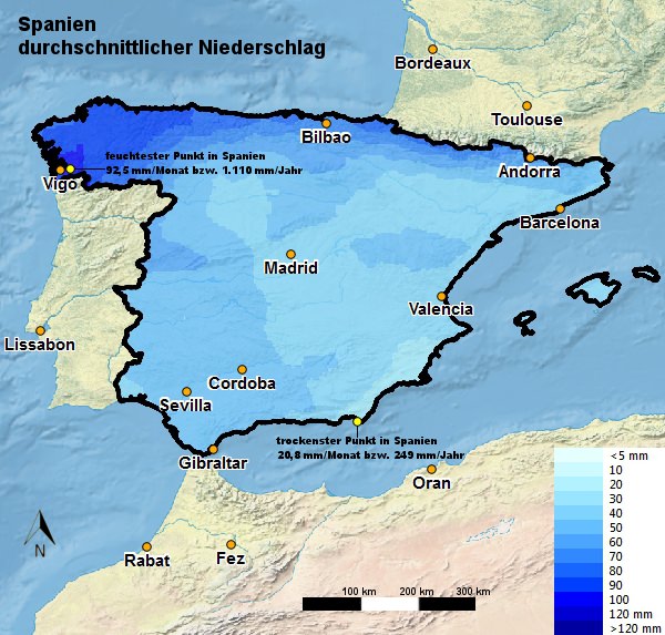 Spanien Regen Durchschnitt