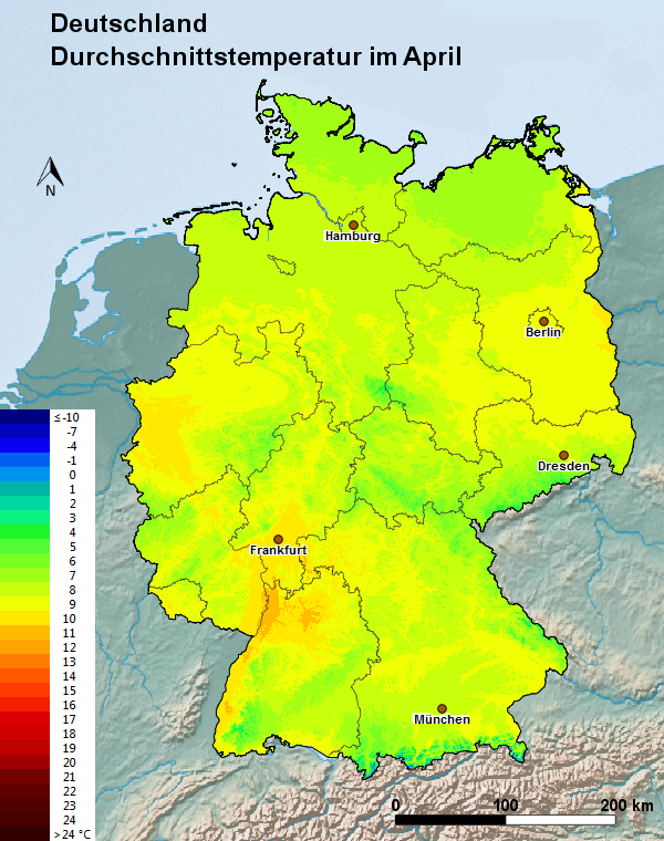 Deutschland April Durchschnittstemperatur