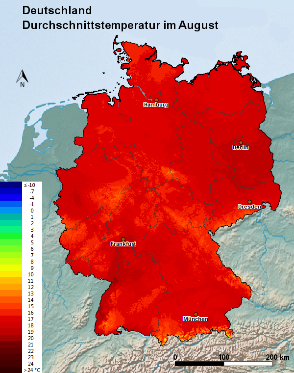 Deutschland August Durchschnittstemperatur