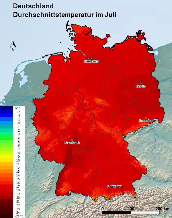 Deutschland Juli Durchschnittstemperatur