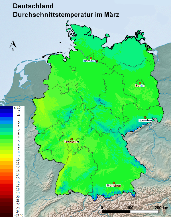 Deutschland März Durchschnittstemperatur