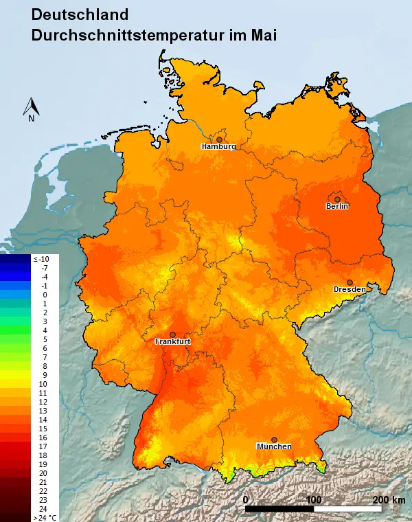 Deutschland Mai Durchschnittstemperatur
