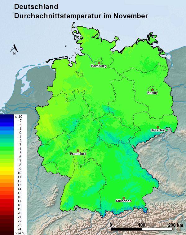 Deutschland November Durchschnittstemperatur