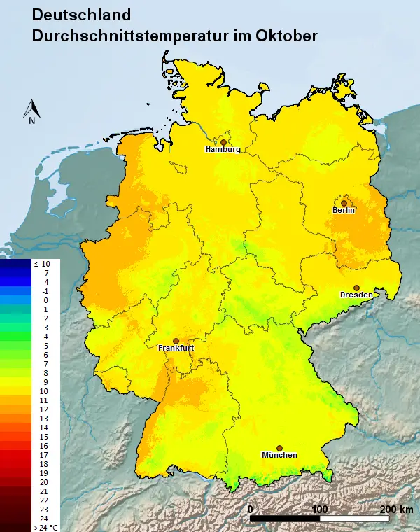 Deutschland Oktober Durchschnittstemperatur