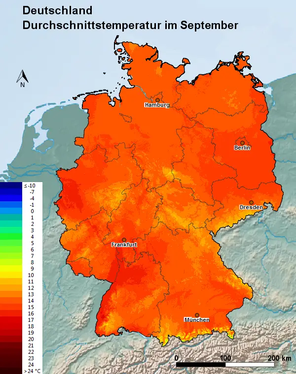 Deutschland September Durchschnittstemperatur