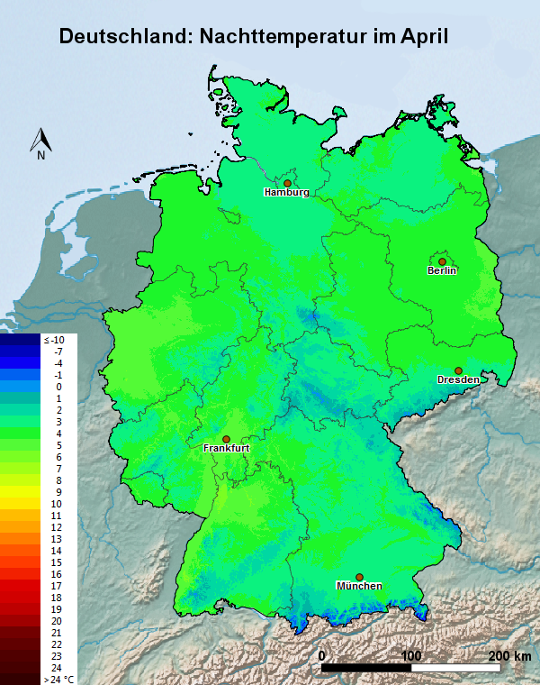 Deutschland April Nachttemperatur