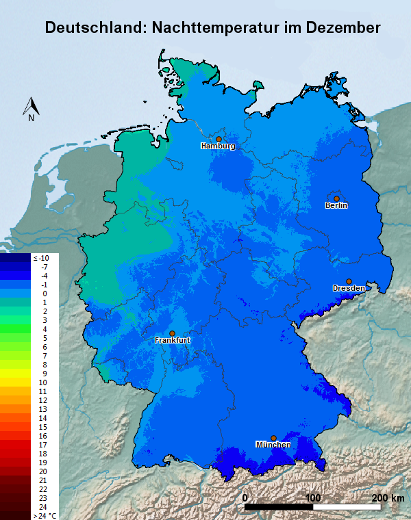 Deutschland Dezember Nachttemperatur