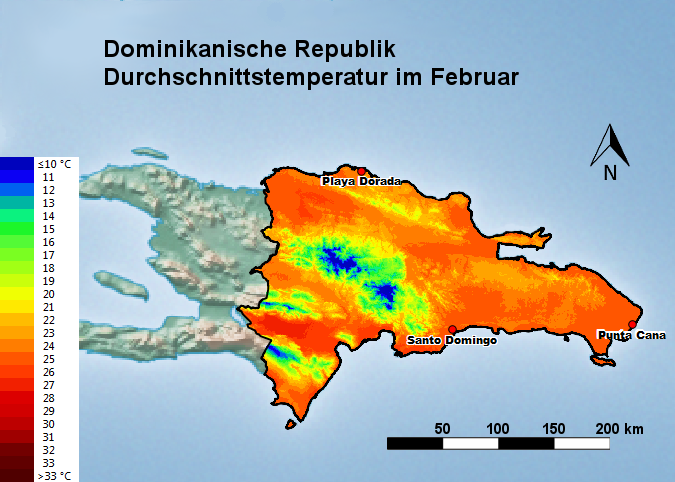 Dominikanische Republik Durchschnittstemperatur Februar