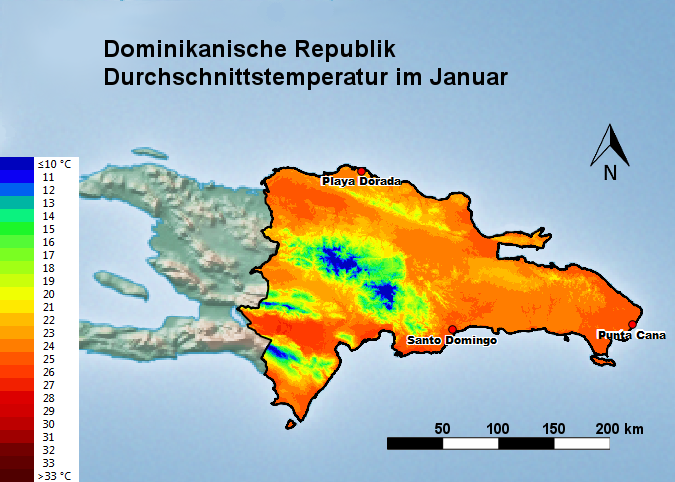 Dominikanische Republik Durchschnittstemperatur Januar